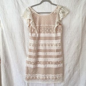 BCBG Max Azria White and Nude Lace Dress